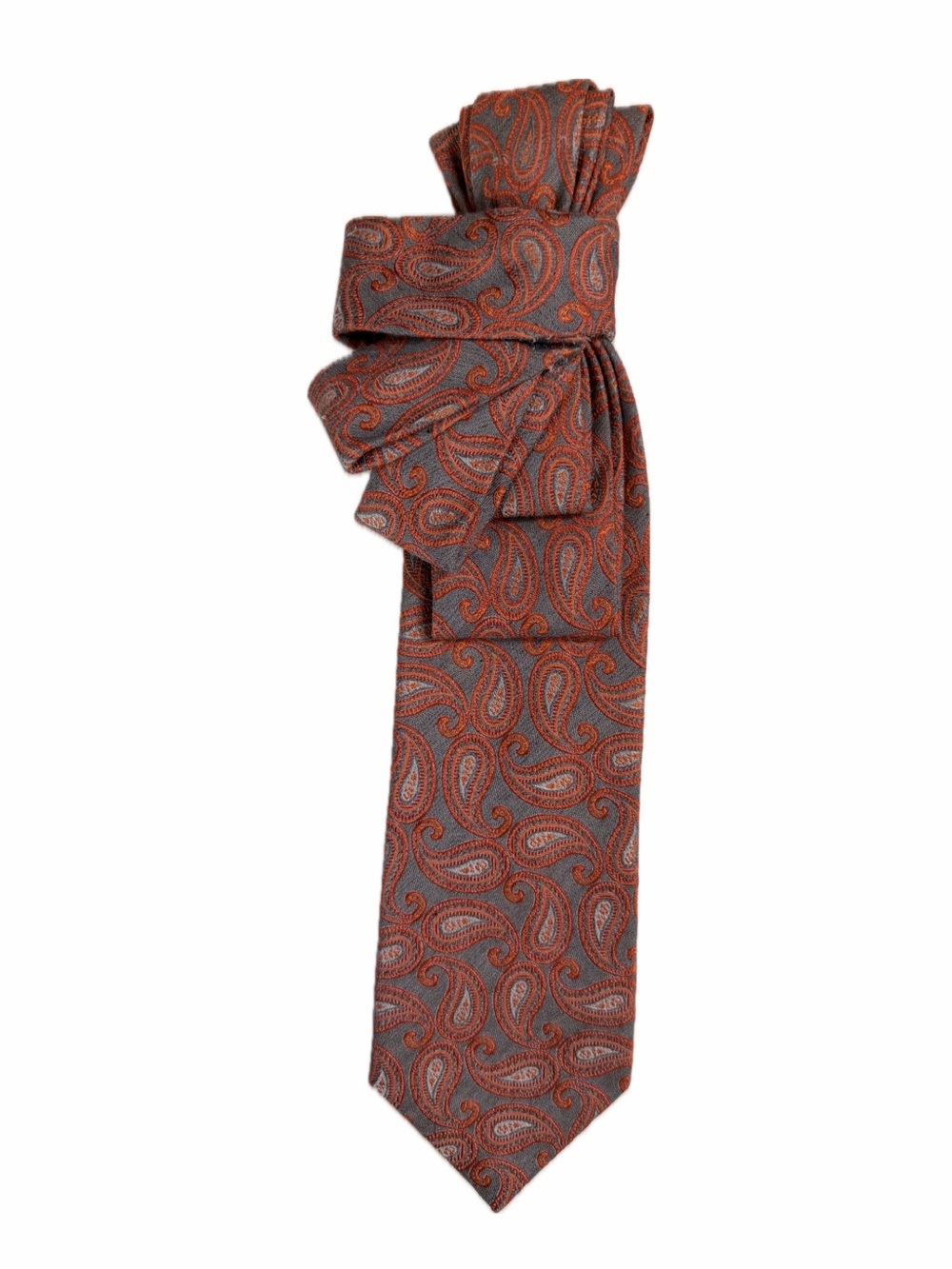 Paisley Silk Necktie in Rust and Blue
